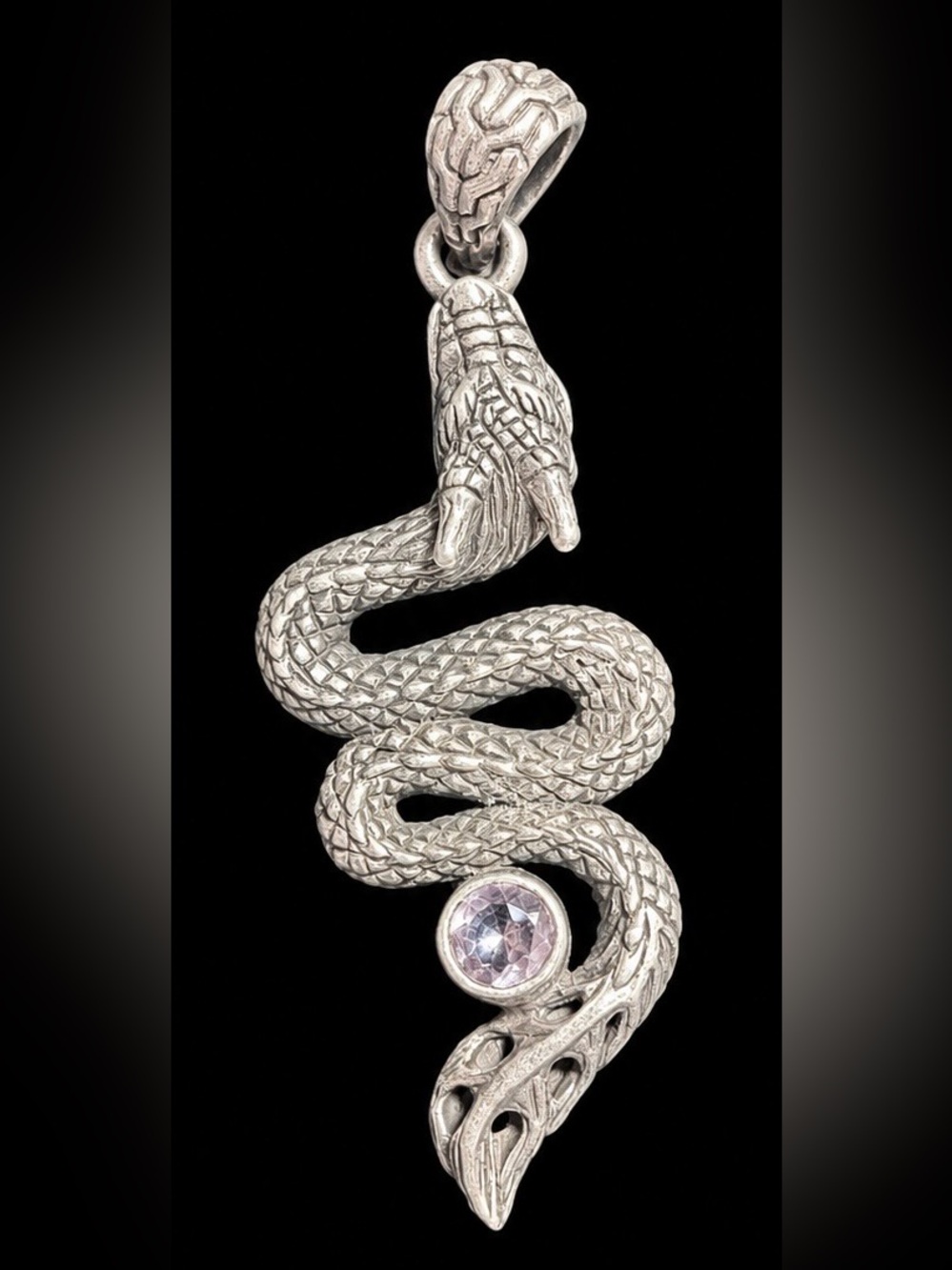 Wayan Asmana 925 Sterling Silver Balinese Dragon Pendant Amethyst Stone 9g 2.5”